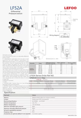 調整可能な水差圧スイッチLF52A