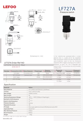 ダイヤフラム圧力スイッチLF727A