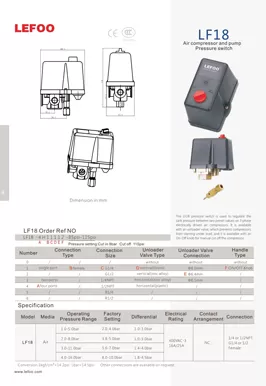 三相エアコンプレッサー & ウォーターポンプ圧力スイッチLF18